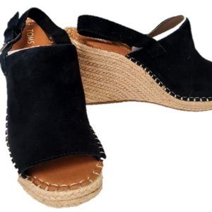 TOMS Women's Monica Wedge Sandal, Black Suede